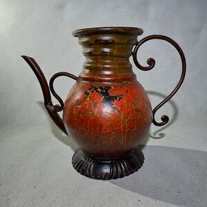 Stoneware Pottery Red Glazed Water Pitcher  Made-Italy Rustic Farmhouse 7”